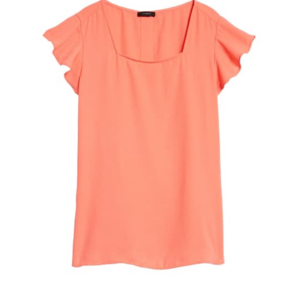 NWT Halogen x Nordstrom Women Square Neck Flutter Sleeve Top Size S 4-6
